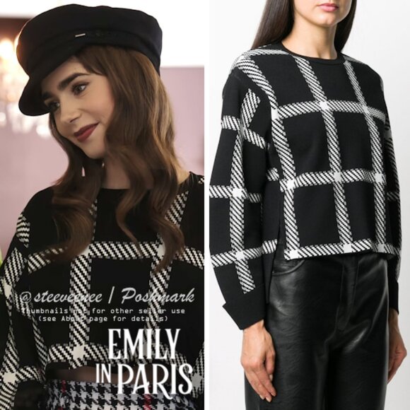 Stella McCartney Windowpane Check Print Sweatshirt ASO Emily in Paris - Picture 1 of 16